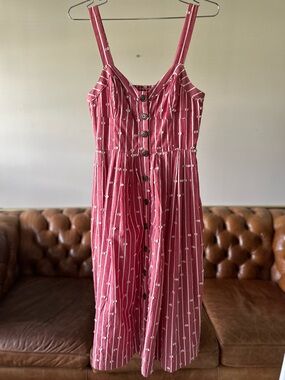 Anthropologie - red a-line, midi dress with white stripes - Women’s Size 4